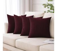 Moonlight Bedding Corduroy Cushions with Covers included Red Pack of 4 (4 covers, 4 inserts) 45 x 45 cm Decorative Stripe Throw Pillow Cases with Invisible Zipper for Living Room Bed Sofa