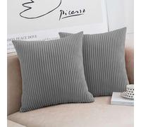 Moonlight Bedding Corduroy Cushions with Covers included Silver Pack of 2 (2 covers, 2 inserts) 45 x 45 cm Decorative Stripe Throw Pillow Cases with Invisible Zipper for Living Room Bed Sofa