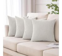 Moonlight Bedding Corduroy Cushions with Covers included White Pack of 4 (4 covers, 4 inserts) 45 x 45 cm Decorative Stripe Throw Pillow Cases with Invisible Zipper for Living Room Bed Sofa