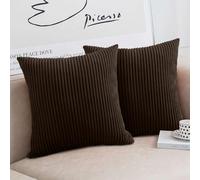 Moonlight Bedding Cushion Covers 45 x 45 cm Pack of 2 (2 covers, 2 inserts) Coffee Soft Stripe Throw Pillow Cases with Invisible Zipper for Living Room Bed Sofa