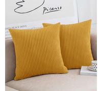 Moonlight Bedding Cushions with Covers Included 45 x 45 cm Pack of 2 (2 Ochre Covers, 2 Inserts) Decorative Stripe Throw Pillow Cases with Invisible Zipper for Living Room Bed Sofa18 x 18 inches