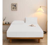 Moonlight Bedding Double Deep Pocket 40Cm Fitted Sheet - Elastic Corners Wrinkle Resistant Bed Sheets (White, 137X190Cm)