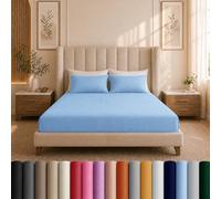 Moonlight Bedding Double Fitted Sheet - 25cm Deep Pockets Ultra Soft Brushed Microfiber Light Blue Double Fitted Bed Sheets Breathable, Fade Resistant Easy Care Double Bed Sheet (137 x 190 Cm)