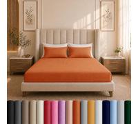 Moonlight Bedding Double Fitted Sheet - 25cm Deep Pockets Ultra Soft Brushed Microfiber Rust Double Fitted Bed Sheets Breathable, Fade Resistant Easy Care Double Bed Sheet (137 x 190 Cm)