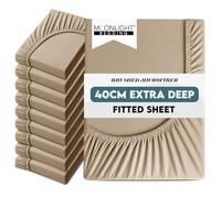 Moonlight Bedding Double Sheet Fitted Bed Sheet 10 Pack 40CM Beige Bedsheet with Elastic Corners 16 Inch Extra Deep Pocket Brushed Microfiber Easy Care Breathable Shrinkage Fade-Resistant
