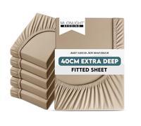 Moonlight Bedding Double Sheet Fitted Bed Sheet 6 Pack 40CM Beige Bedsheet with Elastic Corners 16 Inch Extra Deep Pocket Brushed Microfiber Easy Care Breathable Shrinkage Fade-Resistant