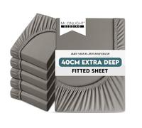 Moonlight Bedding Double Sheet Fitted Bed Sheet 6 Pack 40CM Grey Bedsheet with Elastic Corners 16 Inch Extra Deep Pocket Brushed Microfiber Easy Care Breathable Shrinkage Fade-Resistant
