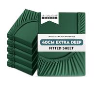 Moonlight Bedding Extra Deep Fitted Sheets Double 6 Pack 40CM Emerald Bedsheet with Elastic Corners 16 Inch Extra Deep Pocket Brushed Microfiber Easy Care Breathable Shrinkage Fade-Resistant