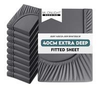Moonlight Bedding Fitted Bed Sheets Double 10 Pack 40CM Charcoal Bottom Sheet with Elastic Corners 16 Inch Extra Deep Pocket Brushed Microfiber Easy Care Breathable Shrinkage Fade-Resistant