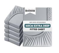 Moonlight Bedding Fitted Bed Sheets Double 6 Pack 40CM Silver Bottom Sheet with Elastic Corners 16 Inch Extra Deep Pocket Brushed Microfiber Easy Care Breathable Shrinkage Fade-Resistant