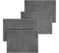 Moonlight Bedding Gray Bath Mat Non Slip Anti Mould (4 pack) - Machine Washable Bath Mats 60x90cm Chenille Bathroom Mat Super Absorbent Extra Soft Fluffy Shower Mat