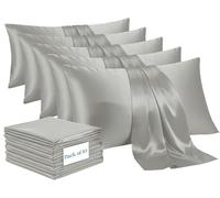 Moonlight Bedding Grey Satin Pillow Cases 10 Pack - Soft & Smooth Feels Like Silk Pillowcases for Hair and Skin Care