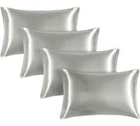 Moonlight Bedding Grey Satin Silky Pillow Cases 4 Pack - Soft & Smooth Feels Like Silk Pillowcases for Hair and Skin Care Standard Size Pillow Covers