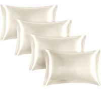 Moonlight Bedding Ivory Satin Pillow Cases 4 Pack - Soft & Smooth Feels Like Silk Pillowcases for Hair and Skin Care Standard Size Pillow Covers