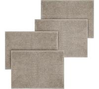 Moonlight Bedding Khaki Bath Mat Non Slip Anti Mould (4 pack) - Machine Washable Bath Mats 40x60cm Chenille Bathroom Mat Super Absorbent Extra Soft Fluffy Shower Mat