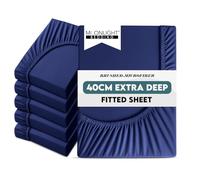 Moonlight Bedding King Size Deep Fitted Sheet 6 Pack 40CM Navy Bedsheet with Elastic Corners 16 Inch Extra Deep Pocket Brushed Microfiber Easy Care Breathable Shrinkage Fade-Resistant
