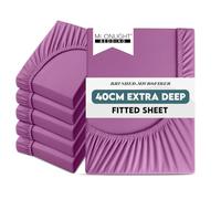 Moonlight Bedding King Size Fitted Sheets 6 Pack 40CM Purple Bed Sheet with Elastic Corners 16 Inch Extra Deep Pocket Brushed Microfiber Easy Care Breathable Shrinkage Fade-Resistant