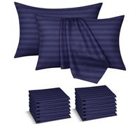 Moonlight Bedding Pillow Cases 12 pack - Navy Stripe 50x75cm Luxury Pillowcase Brushed Microfiber Hotel Quality Pillow Cover - Super Soft and Breathable Pillow Case