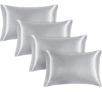 Moonlight Bedding Silver Satin Pillowcases 4 Pack - Soft & Smooth Feels Like Silk Pillowcases for Hair and Skin Care Standard Size (50x75) cm