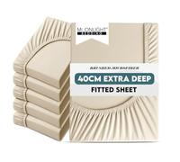 Moonlight Bedding Single Bed Sheets Fitted 6 Pack 40CM Cream Fitted Sheet with Elastic Corners 16 Inch Extra Deep Pocket Brushed Microfiber Easy Care Breathable Shrinkage Fade-Resistant