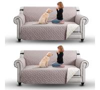 Moonlight Bedding Sofa Cover 3 Seater 2 Pack Water Resistant Sofa Slipcovers Non Slip Reversible Quilted Furniture Protectors from Pets/Dogs, Couch Covers with Elastic Strap (Beige/Cream)