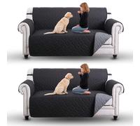 Moonlight Bedding Sofa Cover 3 Seater Pack of 2 Non Slip Water Resistant Sofa Slipcovers Reversible Quilted Furniture Sofa Protectors from Pets/Dogs, Couch Covers with Elastic Strap (Black/Dark Grey)