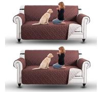 Moonlight Bedding Sofa Cover 3 Seater Water Resistant Sofa Slipcovers 2 Pack Non-Slip Reversible Quilted Sofa Protectors from Pets/Dogs Furniture Protector with Elastic Strap (Brown/Beige)