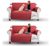 Moonlight Bedding Sofa Cover Pack of 2 Water Resistant Sofa Slipcovers 2 Seater Reversible Non Slip Couch Cover Washable Quilted Sofa Protectors from Pets/Kids/Dogs with Elastic Strap (Burgundy/Beige)