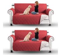 Moonlight Bedding Sofa Covers Pack of 2 Water Resistant Sofa Cover 3 Seater Reversible Sofa Slipcovers Furniture Protectors from Pets Kids Soft Quilted with Non Slip Elastic Straps (Burgundy/Beige)