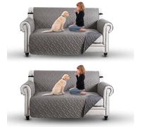 Moonlight Bedding Water Resistant Sofa Cover 2 Seater Pack of 2 Sofa Protectors from Pets/Kids Reversible Quilted Couch Covers Non-Slip Furniture Slipcovers with Elastic Straps (Light Grey/Dark Grey)