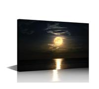 Moonlight Canvas Wall Art Moonscape Landscape Modern Abstract Artistic Background Lunar Picture Print on Canvas for Home Office Farmhouse Decoration Framed Ready to Hang 1 Panels 24x16in