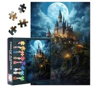 Moonlight Castle Jigsaw Puzzles for Adults 1000 Piece Mystical Fortress Landscape Challenge Puzzle Ethereal Night Sky Scenery Fantasy Architecture Home Decor Holiday Puzzle Gift 27.5"X19.7"