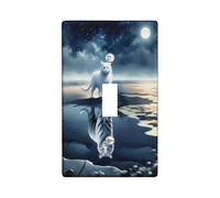 Moonlight Cat Light Switch Cover Plate, Blue Nocturnal Reflection Single Toggle Wall Plate, Winter Dreamy Decor, Standard Size, Thermoplastic Single Toggle