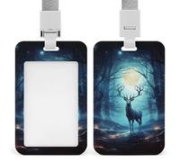 Moonlight Deer Badge Holder Heavy Duty Carabiner Keychain ID Badge Holders with Clip and Keyring Funny Card Holders with Detachable Neck Lanyard