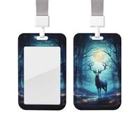 Moonlight Deer Id Badge Holder with Lanyard Waterproof Key Card Holder Case Id Card Protector with Clear Id Window Name Tags for Women Men Work Office Doctor Nurse