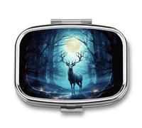 Moonlight Deer Pill Box 2 Compartment - Small Metal Medicine Organizer Portable Pill Case for Purse Pocket Travel Vitamin Organizer for Men Women, BPA-Free