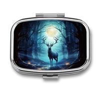 Moonlight Deer Pill Box 2 Compartments Portable Travel Pill Case Mini Medicine Organizer for Pocket Purse Metal Waterproof Medicine Container Holder Vitamin Fish Oil