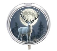 Moonlight Deer Pill Box 3 Compartment Waterproof Pill Container with Mirror Metal Medicine Box Organizer Portable Vitamin Case for Pocket & Purse Travel - Round
