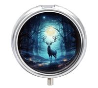 Moonlight Deer Pill Box Small Round Pill Case Portable Travel Pill Container Multi-Functional Moisture Proof Metal Medicine Pill Organizer Box for Vitamins Fish Oil