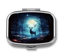 Moonlight Deer Pill Organizer with 2 Compartments Metal Square Pill Case Small Pill Box Portable Medicine Box Slim Travel Pill Container Medicine Organizer for Daily Use