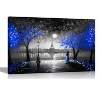 Moonlight Eiffel Tower Blue Extra Large Black and White Canvas Wall Art for Living Room | Abstract Pictures and Prints Ready to Hang 101 x 76cm (40 x 30 inches)