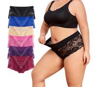 Women's Lace Underwear Plus size Boyshort Panties Sexy Sheer Hipster Panty for Ladies, Pack- 6 Size S-5XL, 9144-a, XXL