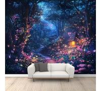 Moonlight Forest Wall Murals Dark Fantasy Forest Mural Jungle Plants Floral Mural Wallpaper 3D Nature Wallpaper for Living Room Bedroom Bathroom Kitchen 250 x 175 cm