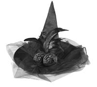 Moonlight Fright Black Witch Hat with Veil and Feathers - Black Witch Hat with Feathers Veil Halloween Accessories for Women and Girls Halloween Costumes - World Book Day Costume Accessories