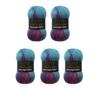 Moonlight Glitter Batik Simli 5 x 100 g Knitting Wool 500 g Wool for Knitting and Crocheting 20% Wool Metallic Wool Turkish Wool Gradient Wool Glitter Wool (5960 Berry Purple Turquoise)