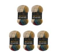 Moonlight Glitter Batik Simli 5 x 100 g Knitting Wool 500 g Wool for Knitting and Crocheting 20% Wool Metallic Wool Turkish Wool Colour Gradient Wool Glitter Wool (3050 Chestnut Ochre Green)