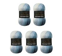 Moonlight Glitter Batik Simli 5 x 100 g Knitting Wool 500 g Wool for Knitting and Crocheting 20% Wool Metallic Wool Turkish Wool Gradient Wool Glitter Wool (5500 Blue White)