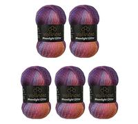 Moonlight Glitter Batik Simli 5 x 100 g Knitting Wool 500 g Wool for Knitting and Crocheting 20% Wool Metallic Wool Turkish Wool Gradient Wool Glitter Wool (5600 Purple Berry Orange)