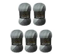Moonlight Glitter Batik Simli 5 x 100 g Knitting Wool 500 g Wool for Knitting and Crocheting 20% Wool Metallic Wool Turkish Wool Gradient Wool Glitter Wool (5000 Black Grey White)