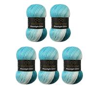 Moonlight Glitter Batik Simli 5 x 100g Knitting Wool - Metallic Gradient for Knitting and Crocheting (20% Wool, 5200 Petrol Turquoise White)